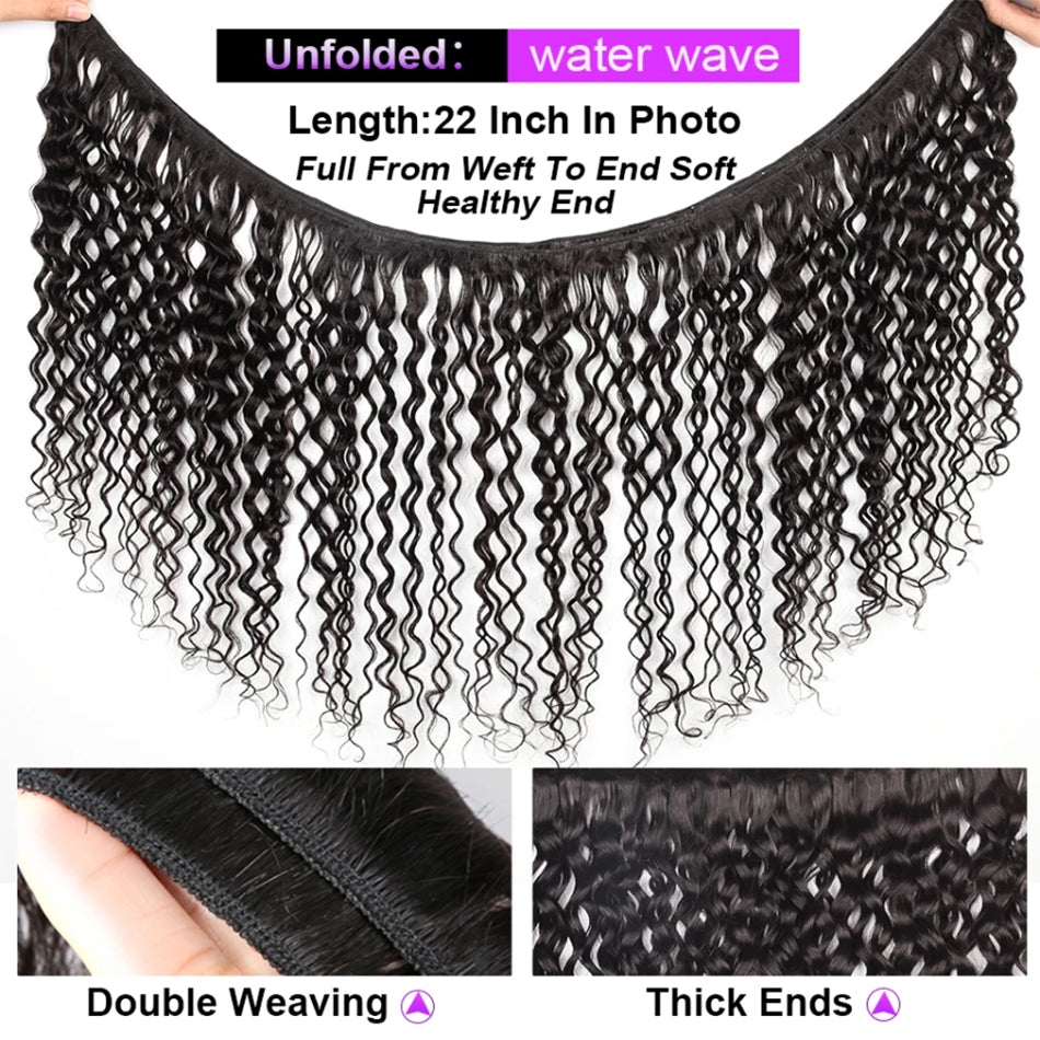 Water Wave Bundles 12A Brazilian Human Hair Weave 1/3/4PCS Deep Kinky